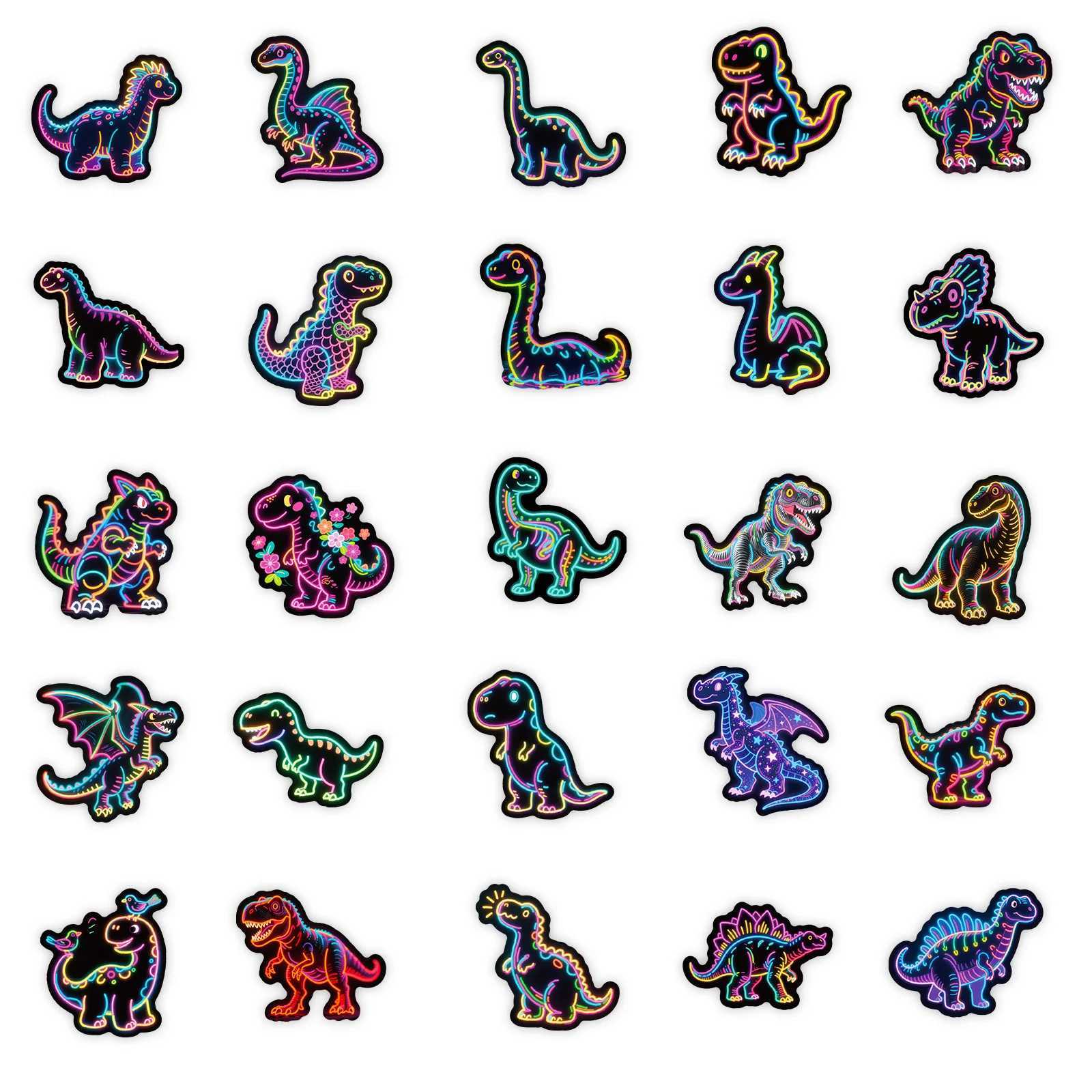 50PCS Funny Dinosaur Cartoon Stickers Neon Style Animal Graffiti Decoration DIY Kids Toys Luggage Laptop Guitar Car Bike Decals C250918
