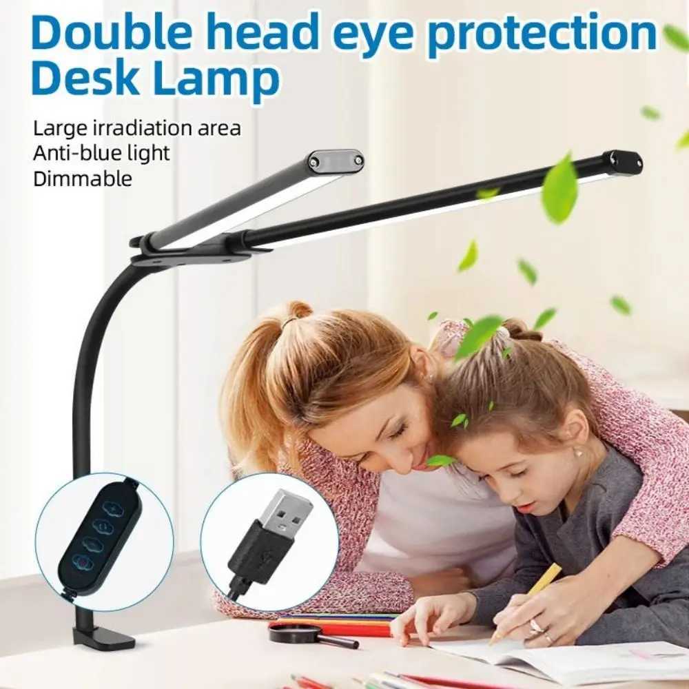 Double Head LED Clip Remote Control Desk Lamp Architect Table Lamp for Home Office Lighting 5 Color Modes and 5 Dimmable C250918
