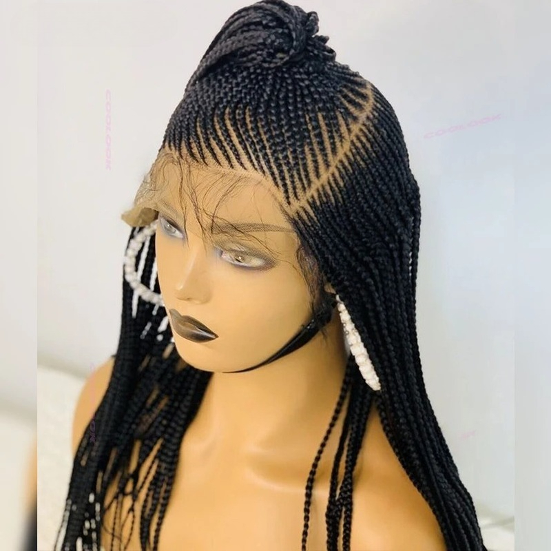 Side Part Braids Wig 36 Inch Synthetic Braided Lace Frontal Wigs For Black Women Knotless Cornrow Lace Front Wigs Box Braid Wig Full Lace Braided Wigs