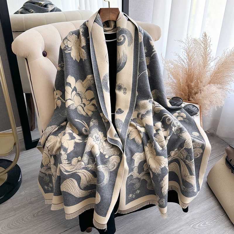 New 2025 Wen Fashion Brand lotus Scarf Luxury Autumn Winter Warm Shls Print Scarve Mujer Femme Foard Bufanda Y250918