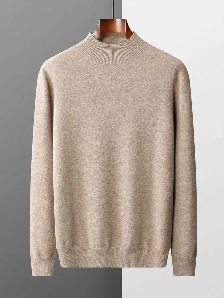 CHICUU Autumn Winter Men Mock Neck Wool Pullover Sweater Basic Solid Soft Warm Cashmere Sweater 100 Merino Wool Knitwear TopsZ250918