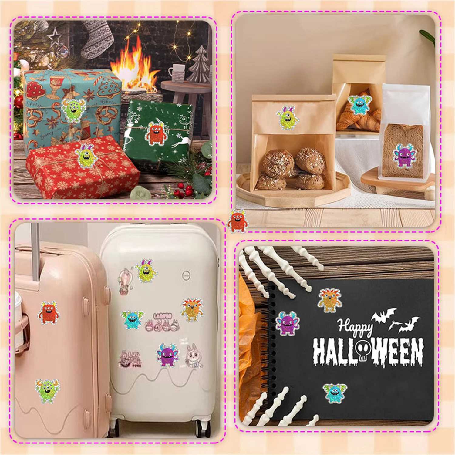 100500pcs Laser Monster Halloween Stickers Party Halloween Gift Wrapping Label Scrapbook Cartoon Stationery Stickers C250918