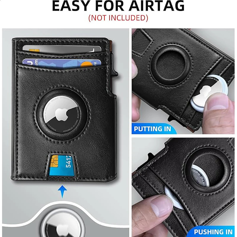 YAT Mens Genuine Pickup Bag RFID Anti Theft Brush Magnetic Tape Airtag Positioning Slot Automatic Pop up Metal Wallet 250918