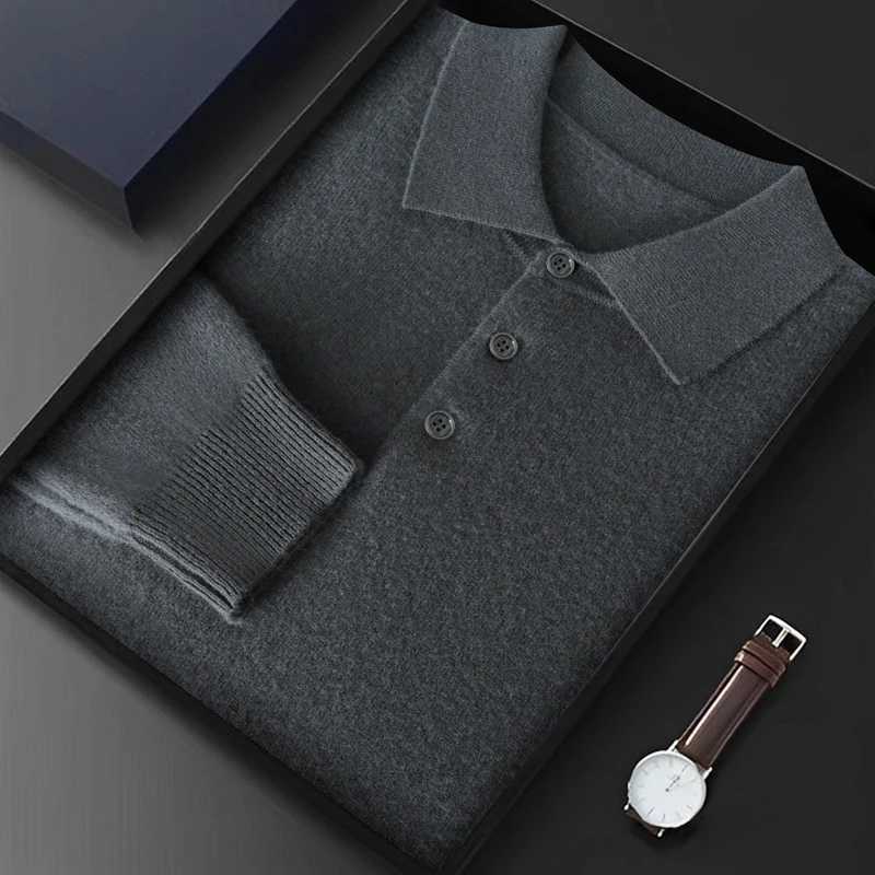 Men Knitwear Australian Pure Wool Pullover Flip Collar Thick Style Sweater Long Sleeve Warmth High Quality Business Basics TopsZ250918