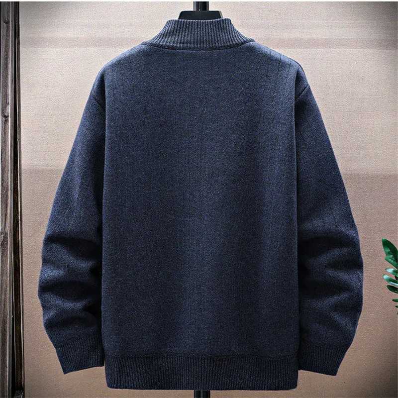 Autumn Winter Mens Fleece Knit Pullovers Fashion Half Zipper Stand Collar Warm Knitted Sweater Men Casual Pullover Sweaters ManZ250918