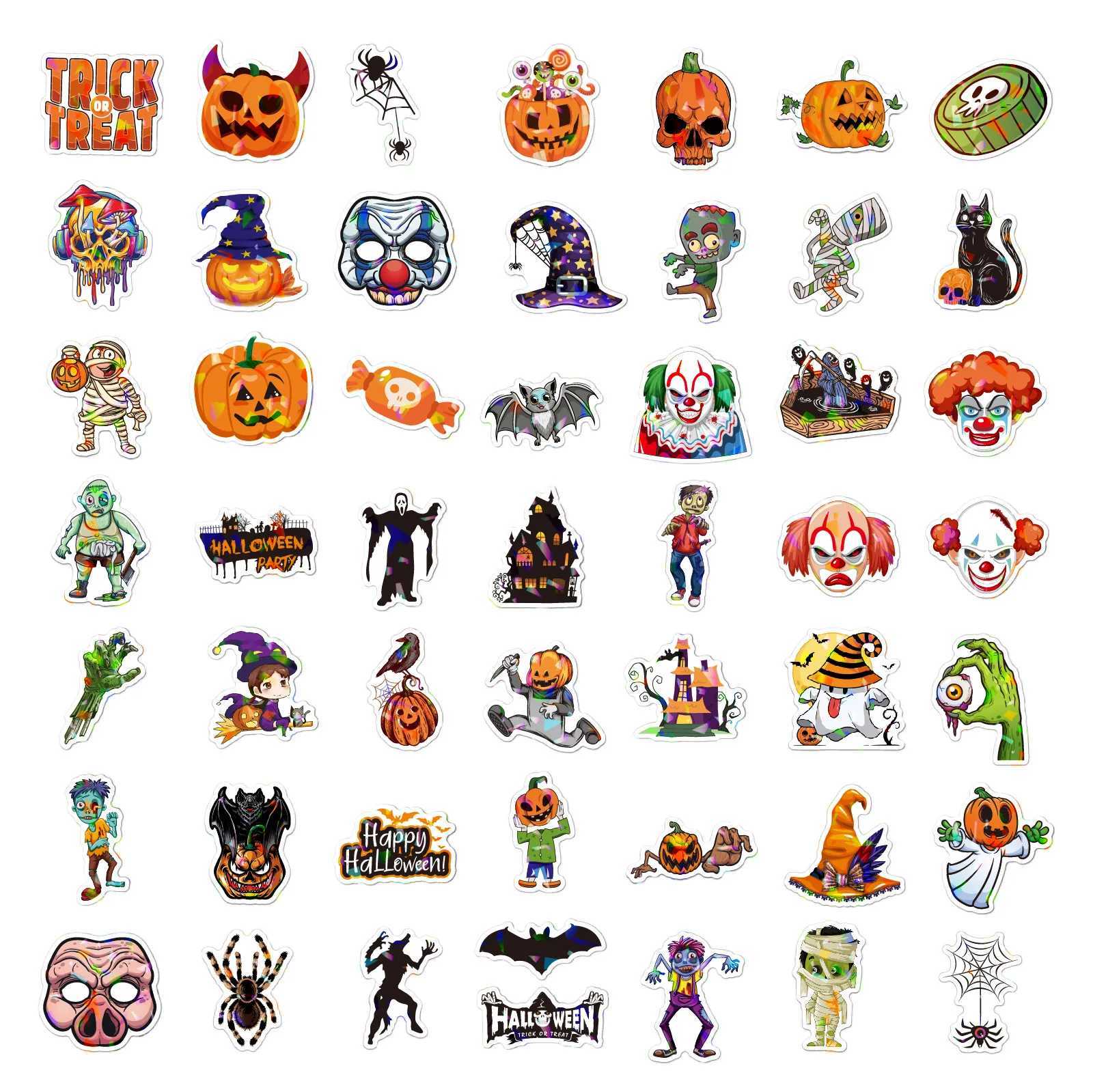 100PCS Holographic Halloween Stickers Bling Waterproof Party Decoration Favors Games Toys Gifts Party Supplies Laptop Luggage C250918