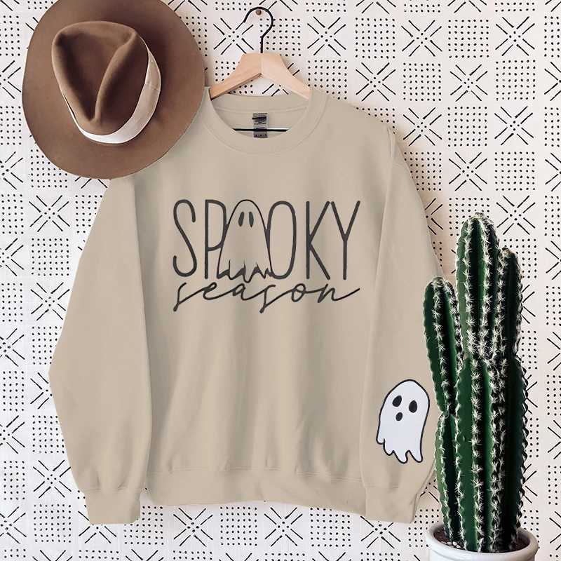 Halloween Spooky Season Sweatshirts For Women Funny Halloween Ghost Graphic Oversized Sweatshirts Fall Long Sleeve PulloversZ250918
