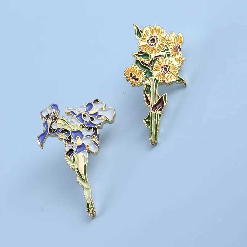 Sunflowers Iris Flower Bouquet Brooches Cartoon Elegant Beautiful Plant Bag Cloth Lapel Pin Badge Jewelry Gift for Lover Friends D250918