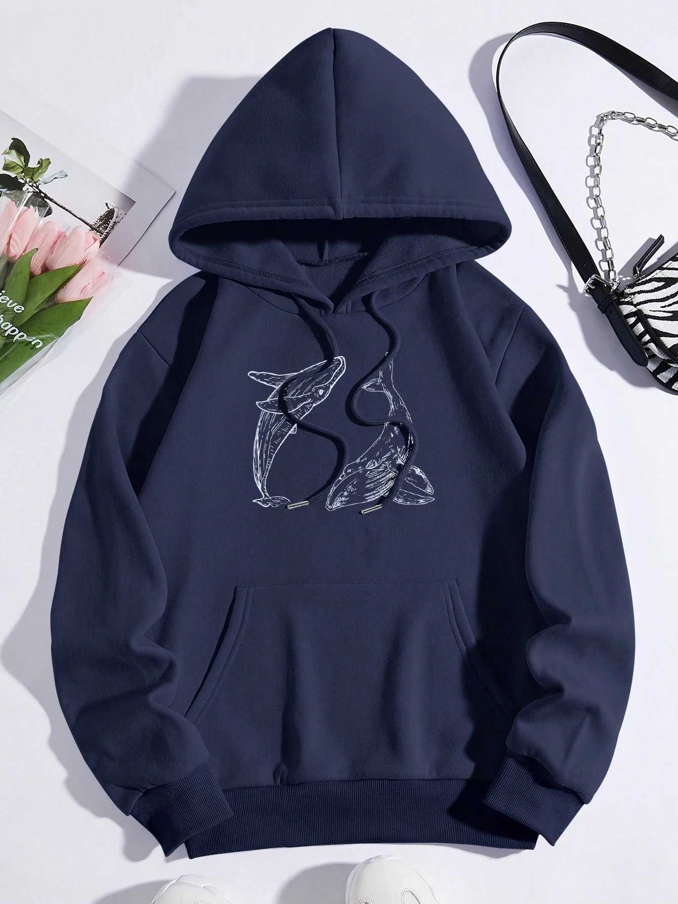 Creative Ocean Whale Printing Women Hoodie Loose Casual Hoody Autumn Multicolor Woman Streetwear AllMatch Fleece ClothesZ250918