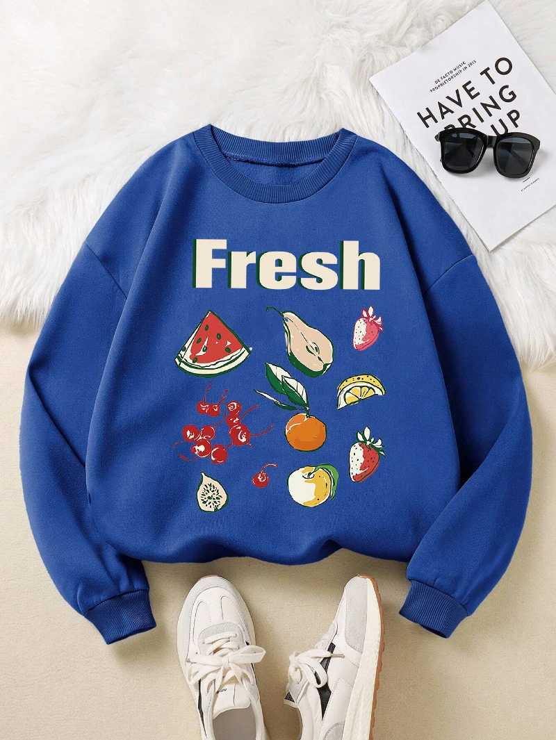 Much Fresh Fruits Prints Sportswear WomanS Loose Oversized Tracksuit ONeck Fleece Sweatshirts AllMatch Sport SweatshirtZ250918
