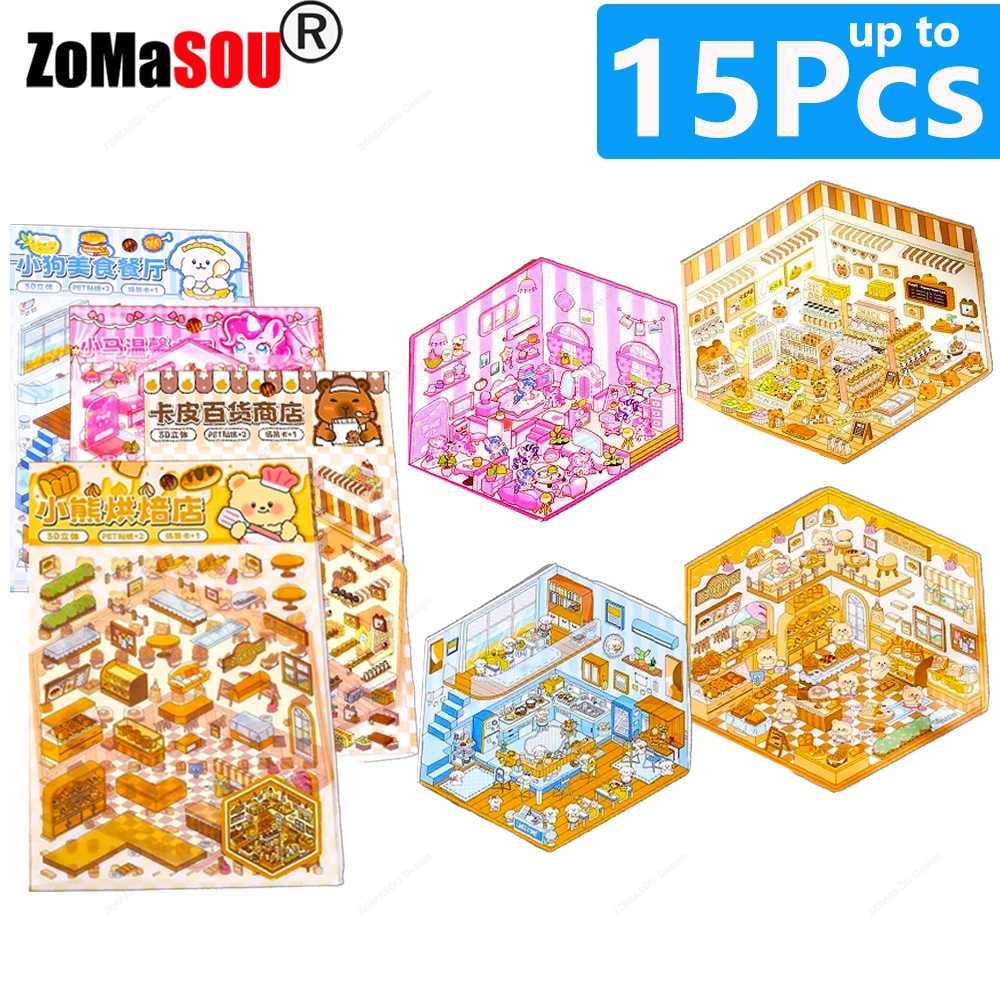 3D PET Sticker Landscaping Cute Cartoon Pocket Scene DIY Cabin Stickers Stacking Hand Account Gift for Kid Child C250918