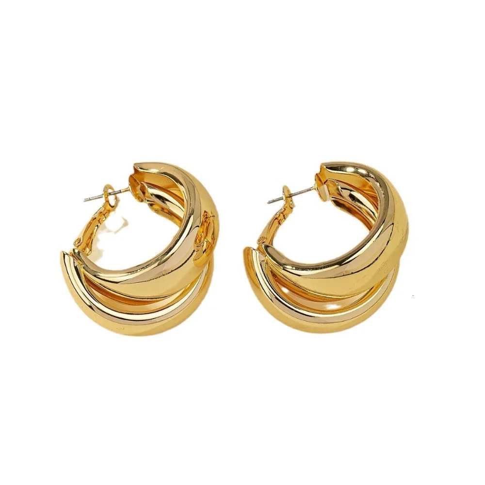 Personality Fashion Gold Color Double Layer Circle Hoop Earrings for Women Charm Simple Statement Earrings Jewelry Accessories250917