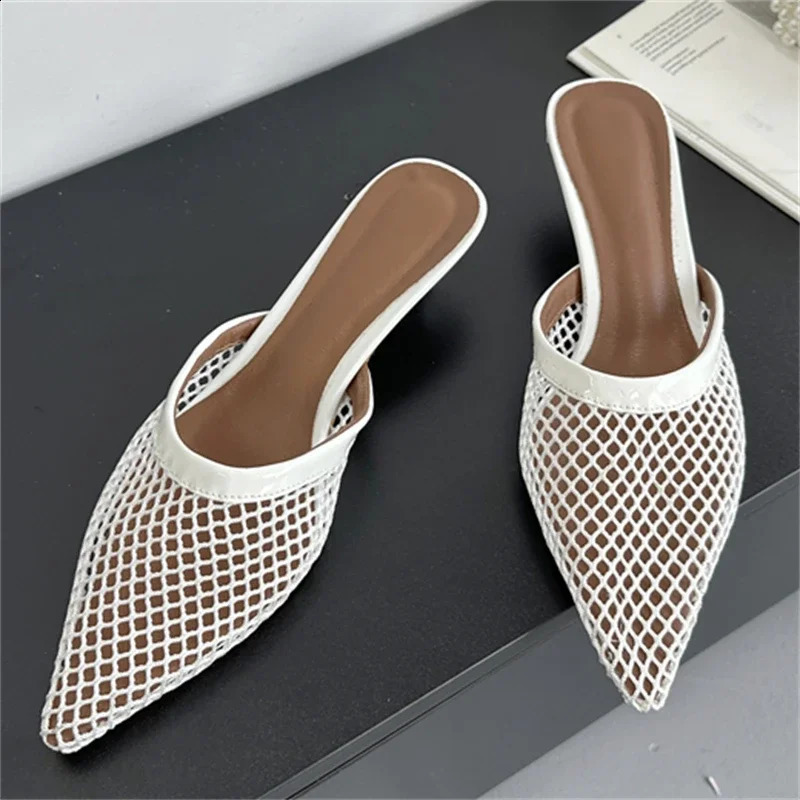 Eilyken Summer Fashion Hollow Out Mesh Women Slippers Sandals Pointed Toe Thin Low Heels Slingback Mules Shoes Zapatos De Mujer 250918