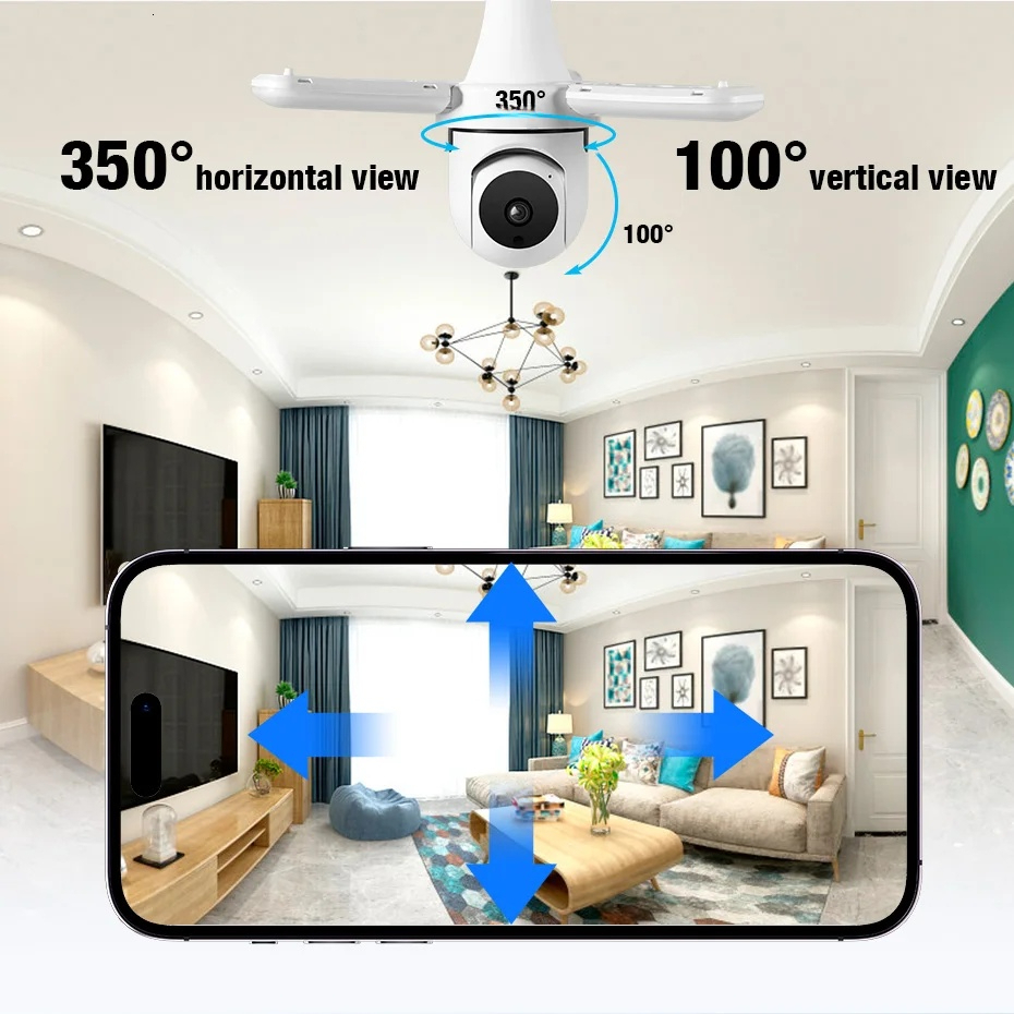 FUERS E27 Bulb Security Indoor Monitor Wireless 2.4G Wifi Automatic Human Tracking Floodlight Surveillance Camera