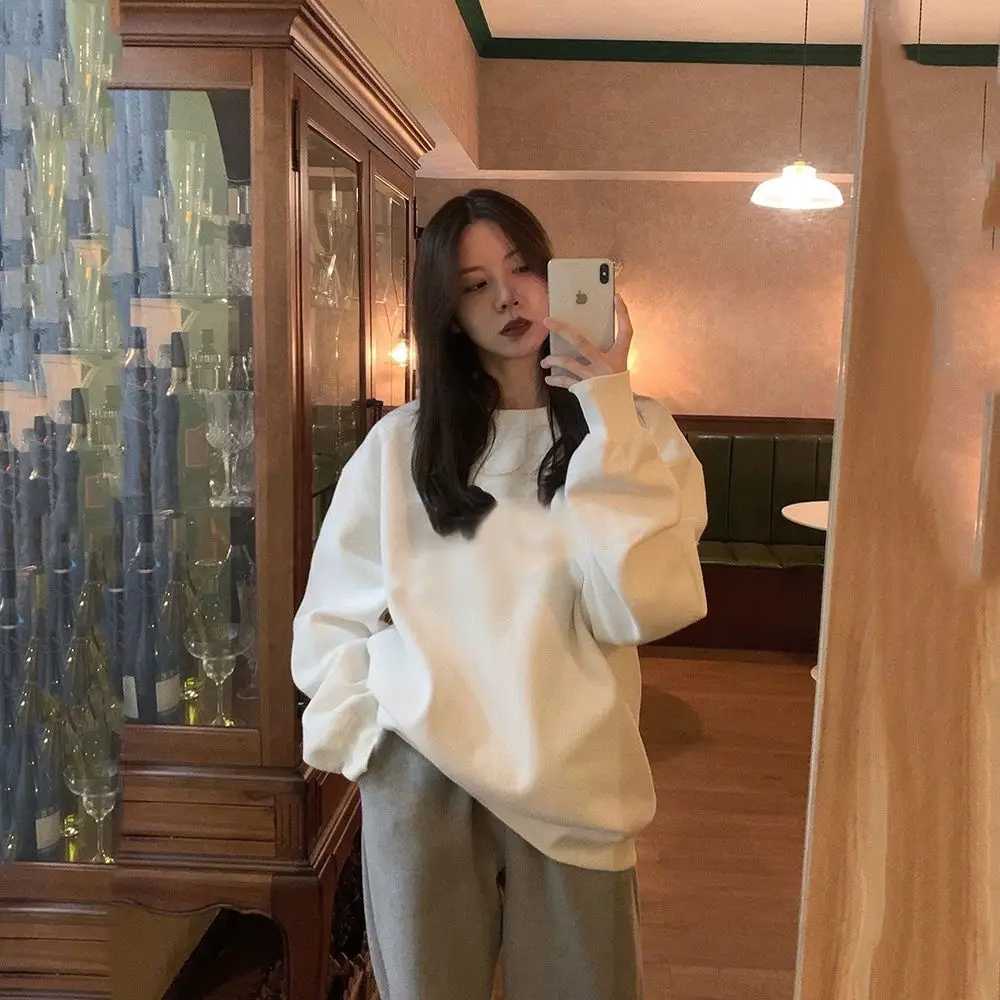 2025 Autumn and Winter New Mens and Womens Round Neck Hoodies for Couples Fashionable and Casual Trend Loose White Hot ItemZ250918