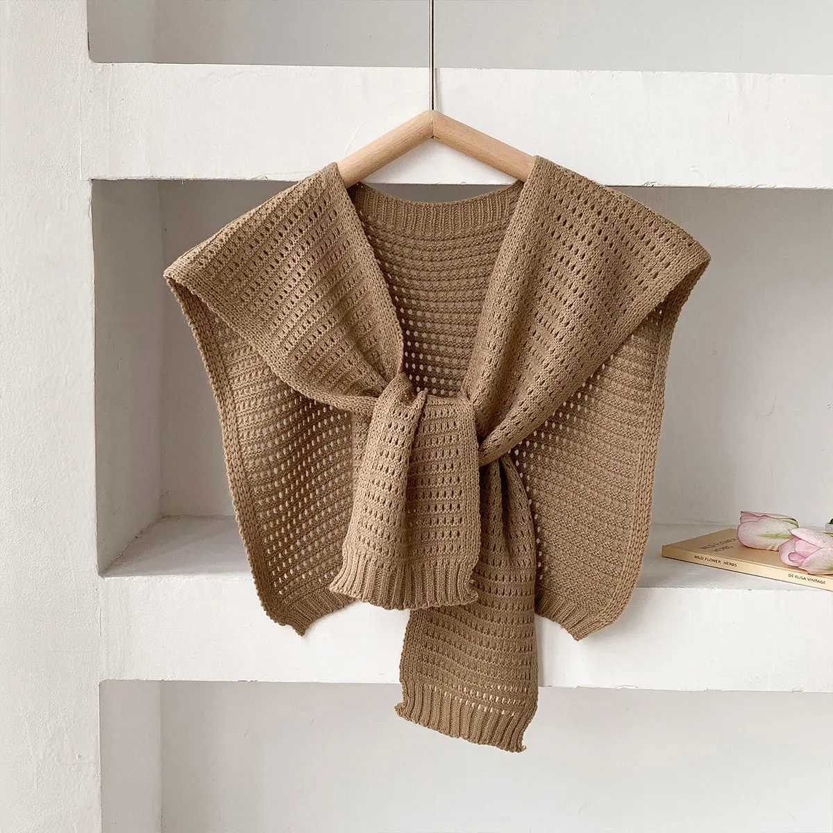 Korean Leisure Versatile Knitted Shl Summer Air Conditioning Fake Collar Neck Ce Shoder Solid color Scarf For Wen Y250918