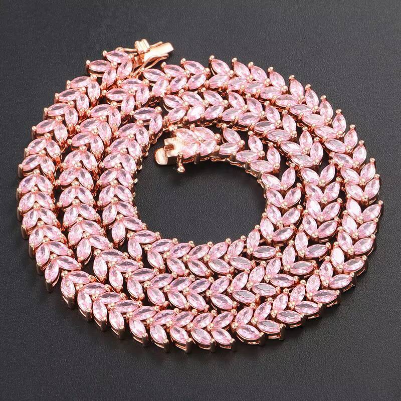 2020 New Design 8mm Hip Hop Pink Tennis Chain AAA Moissanite Tennis Necklace for Women and Men