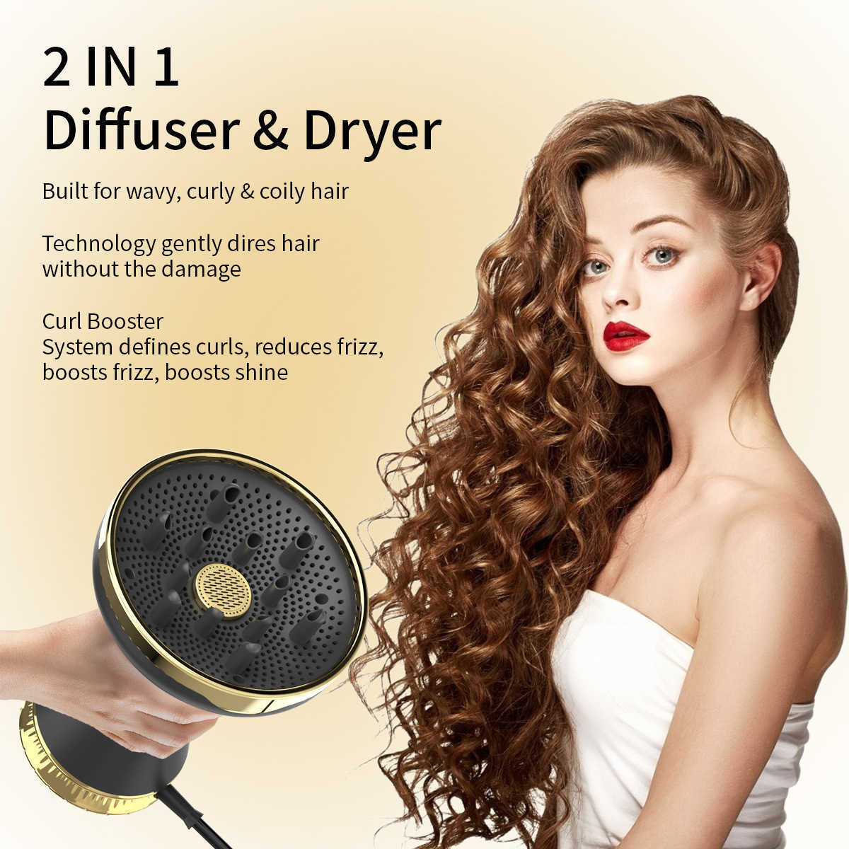 Hair dryer with hood for blowing and drying hair. Diffuser with powerful airflow for curling hair. Special hair dryer for strong wind styling L250918