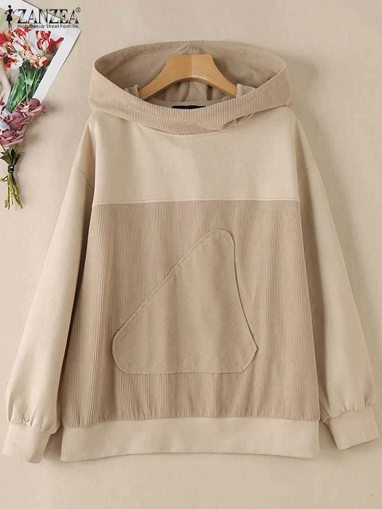 ZANZEA Autumn Corduroy Hoodies Winter Women Long Sleeve Patchwork Sweatshirts Stylish Casual Hooded Pullovers Tops StreetwearZ250918