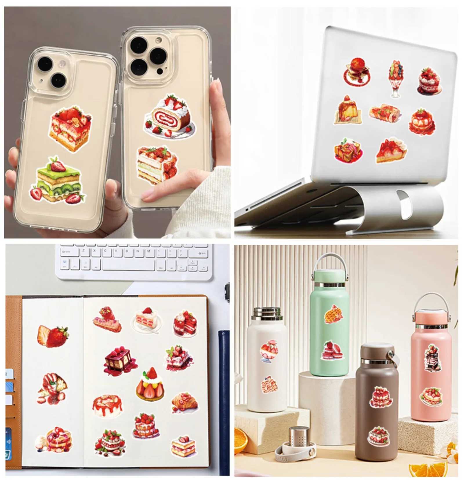 102550pcs Cartoon Strawberry Cake Stickers Dessert Decals for DIY Fridge Water Bottle Phone Laptop Gift Decor Scrapbooking C250918