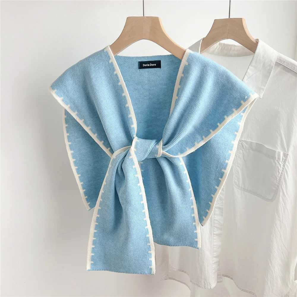 2025 Fashion Korean Knitted Shl Summer Off Fake Collar Neck Guard Knit Thin Knotted Ce Shoder Scarf For Fem Y250918