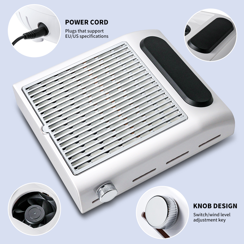 Power Suction with Brushless Turbine, Adjustable Speed Control, All-Round Porous Heat Dissipation, for Manicure Salon and Home Nail Art (White)