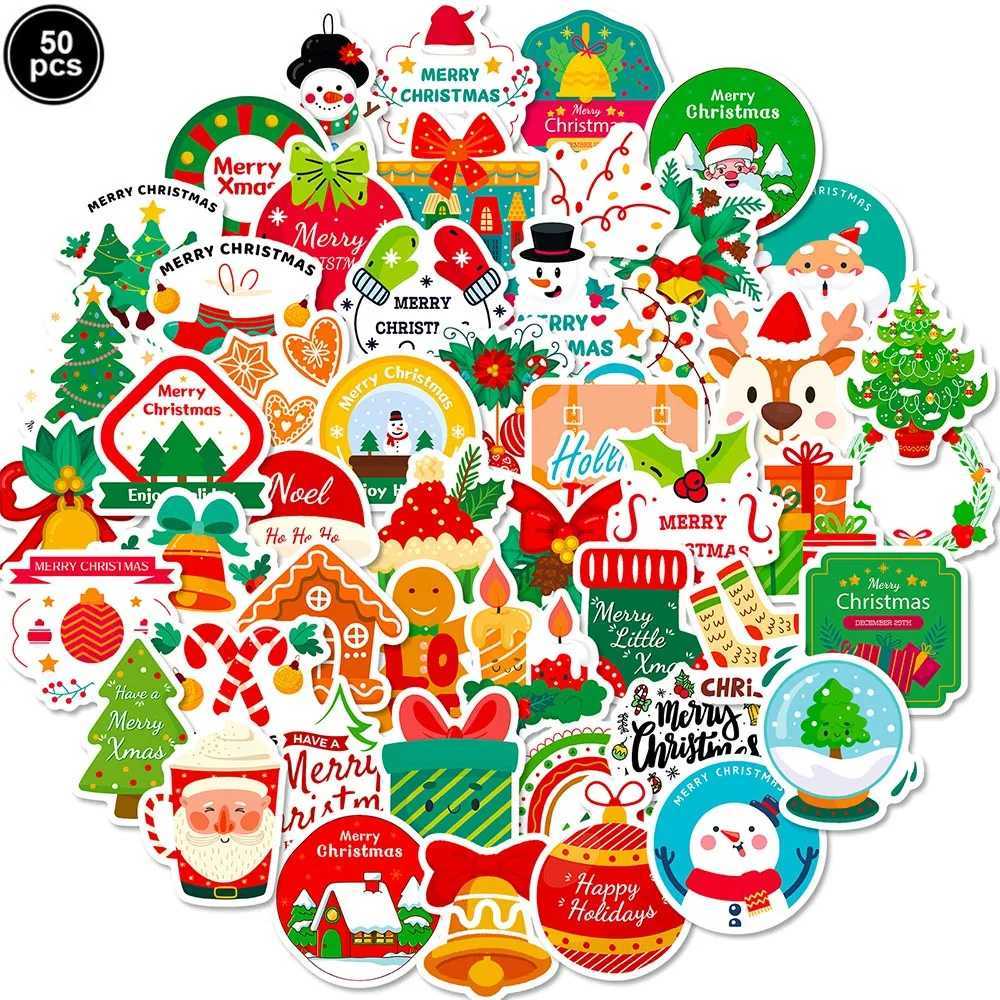 50pcs Christmas Santa Stickers Kids Cartoon Doodle Creative Stickers Water Bottles Laptop Phones Decoration Graffiti Sticker C250918