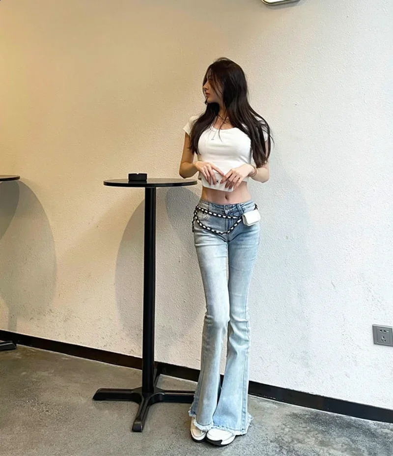 Low Rise Waist Bell Bottom Trousers Blue Pants for Woman Skinny Womens Jeans Flare Slim Fit Flared Baggy Stylish Summer Pant A Z260313