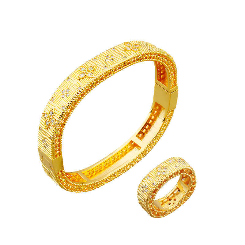 Artistic Palace Brushed Bracelet and Ring Set Small Personalized Women's Jewelry ddmypluto