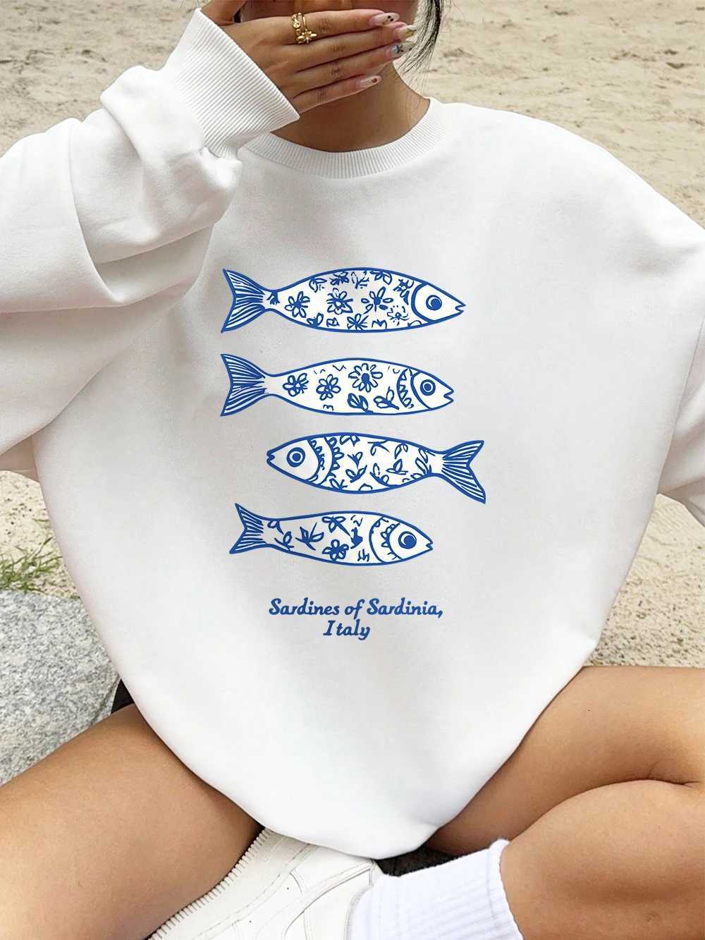 Sardines Of Sardinia Italy Prints Sweatshirt Womens Winter Fleece Warm Hoodies Crewneck Loose Tops Basics Sporty Womans ClothesZ250918