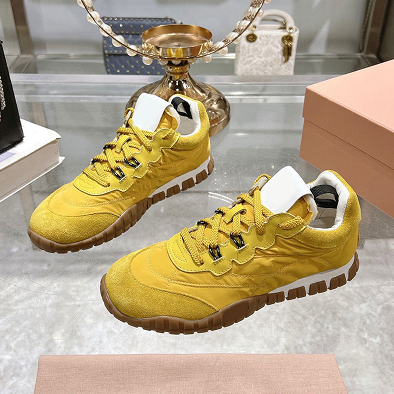 2025SS Designer Women Biscuit Shoes Luxury Woman Forrest Gump Shoes Yellow Calf Leather Surface Anti slip Rubber outsole Casual Sports Shoes daily outfits with box