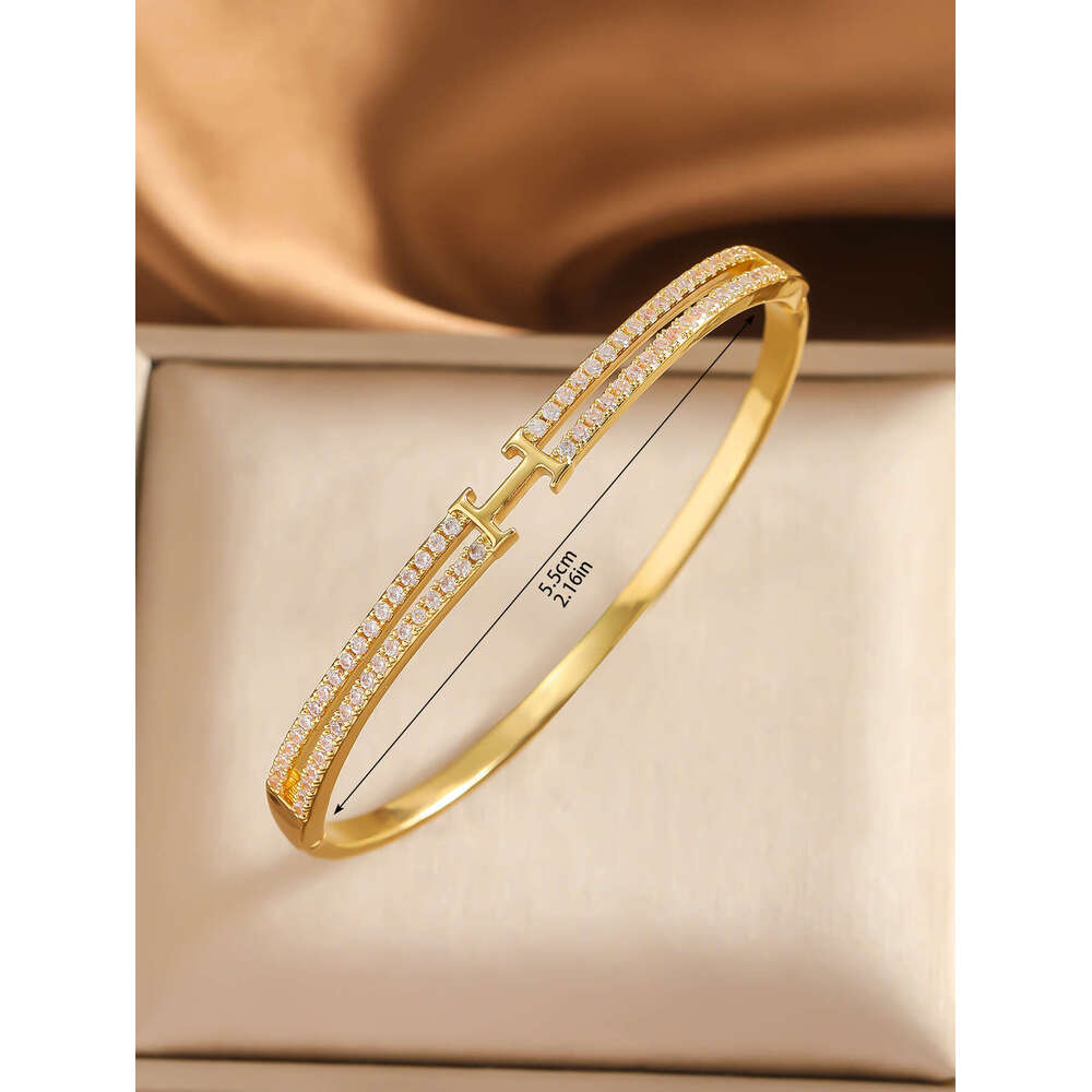 New I-shaped Dia-studded INS Style Simple High-end Gold-plated Copper Bracelet ddmypluto