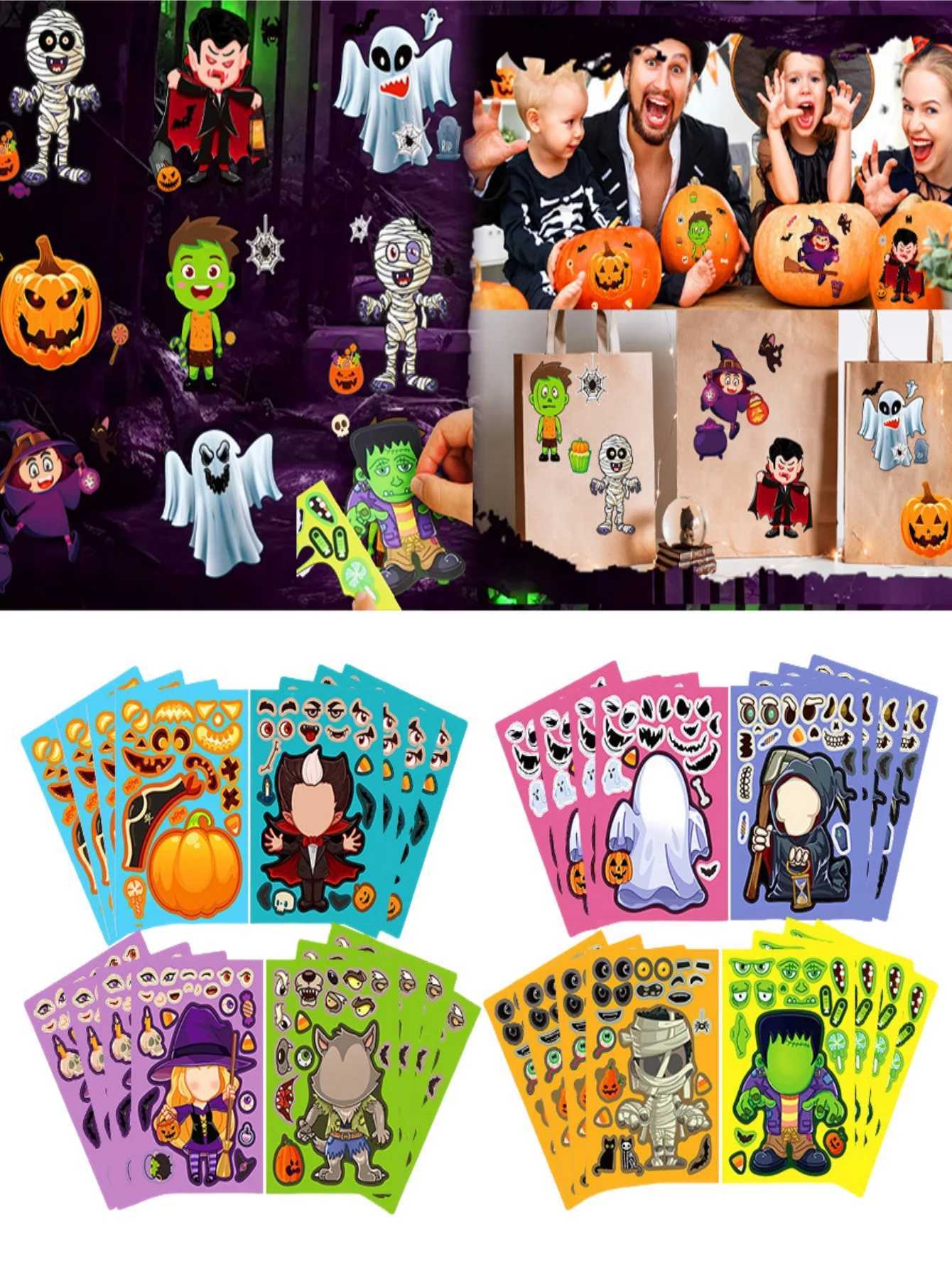 848 Sheets Halloween Stickers for Make a Face Stickers DIY Puzzle Sticker Halloween Ghost Skull Pumpkin Face Assemble Stickers C250918