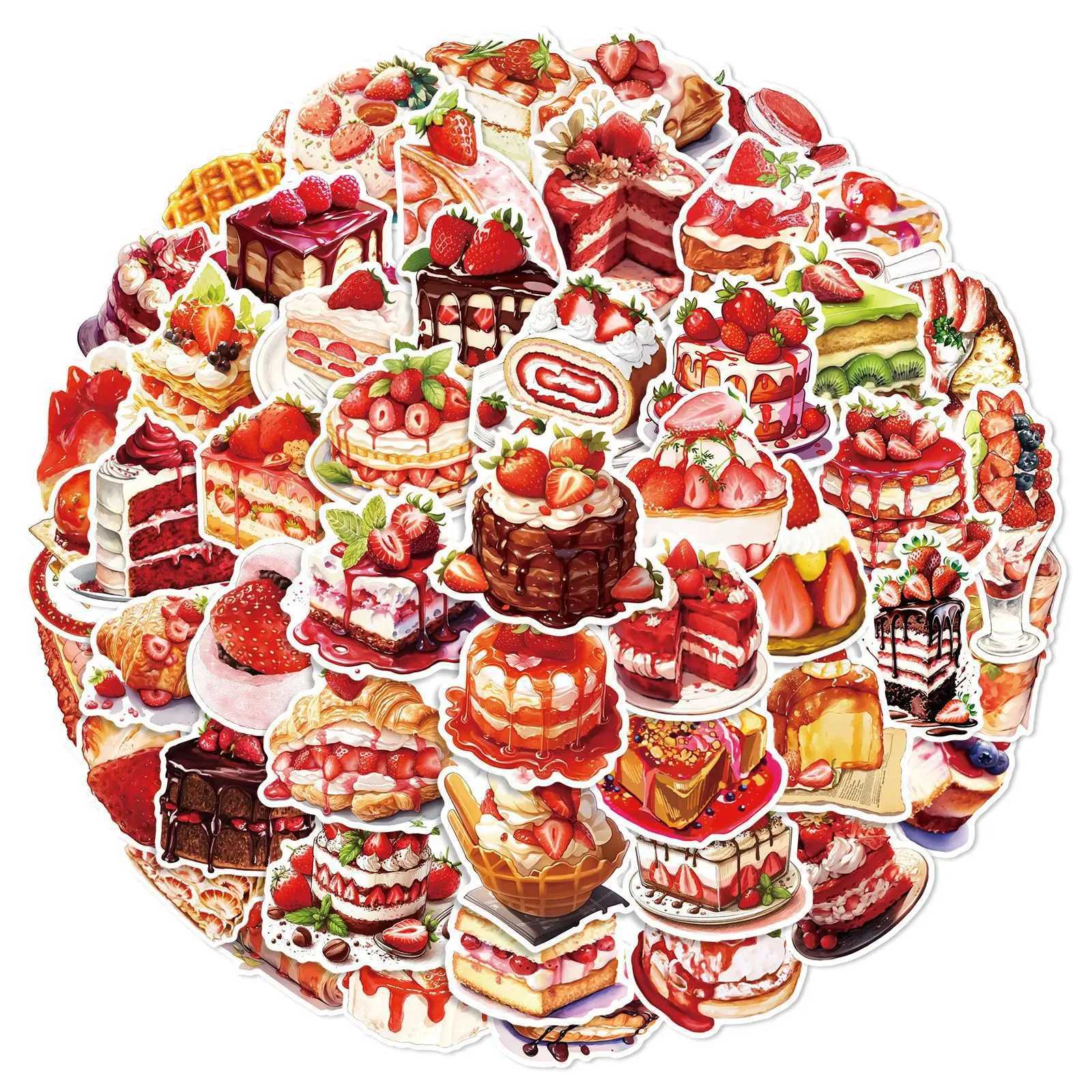 102550pcs Cartoon Strawberry Cake Stickers Dessert Decals for DIY Fridge Water Bottle Phone Laptop Gift Decor Scrapbooking C250918