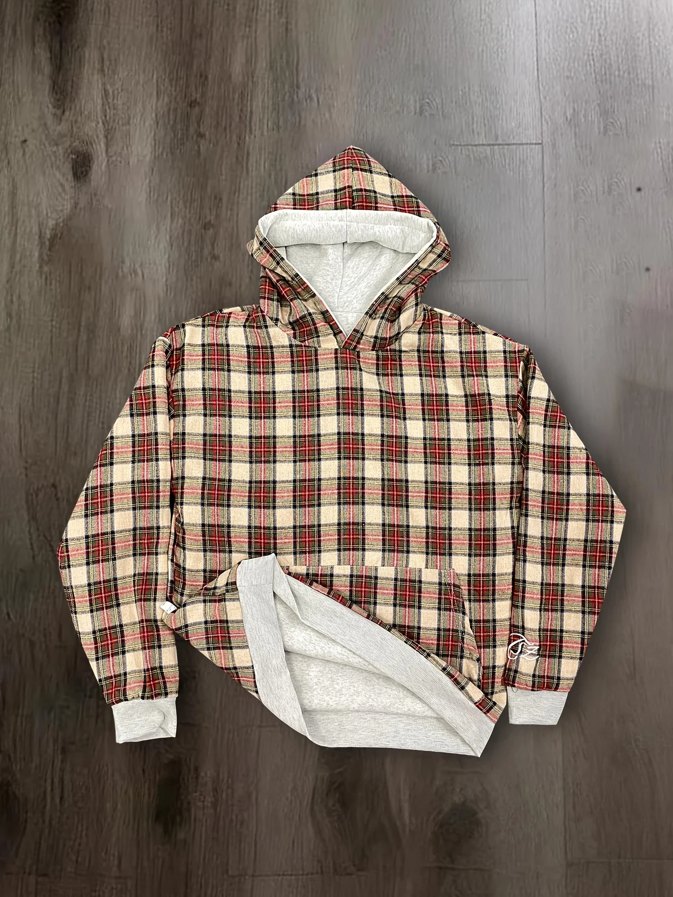 1pc Y2K Retro Hoodie Navy Blue Brown Plaid Warm Winter Pullover with Hood Unisex Streetwear Sweatshirt for Men Women 250918