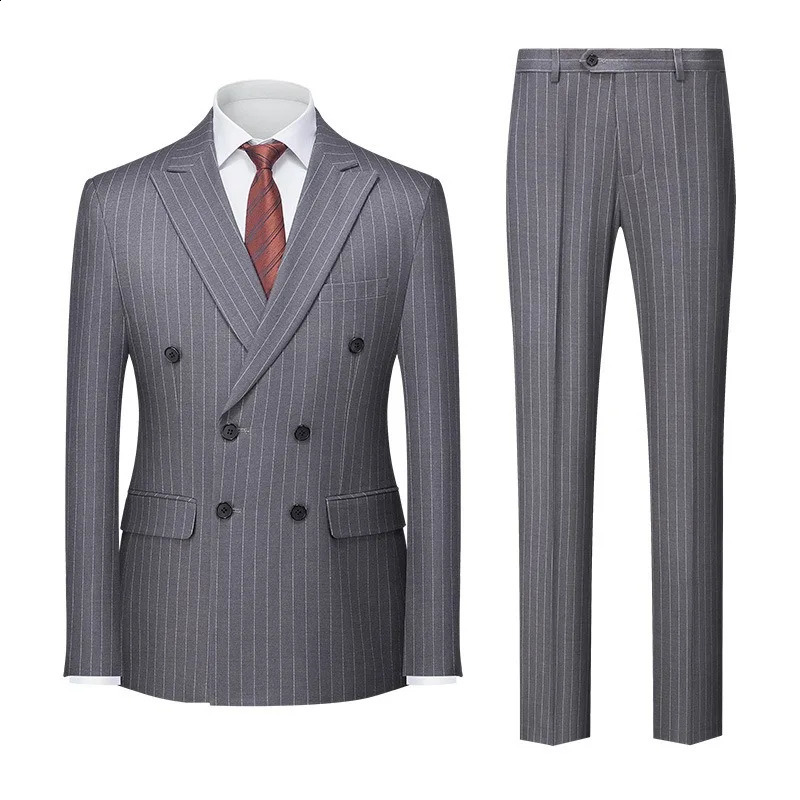 Mens Striped Suit Twopiece Double Split 250918