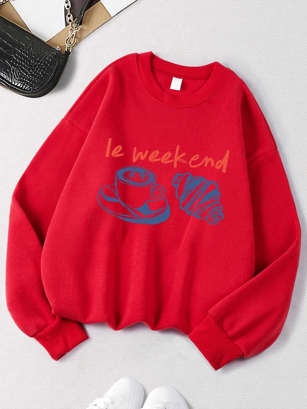 2025 Ie Weekend Coffee Bread Prints Sweatshirts Women Crewneck Basics Hoodies Warm Clothes Autumn Winter Casual Women PulloverZ250918