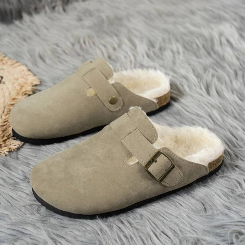 Comwarm Lined Clogs For Women Men Fuzzy Slippers Fur Mules Short Plush House Cork Shoes Winter Zuecos Mujer Ddmysaturn