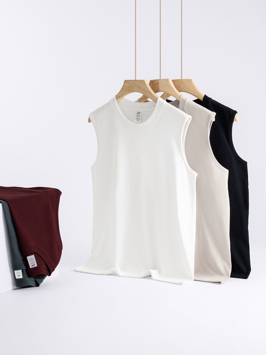 Men's Summer Fitness Muscle Tank Top: Cotton, Loose & Breathable, Sleeveless Vest, Solid Color, Trendy Athletic Tee-03D