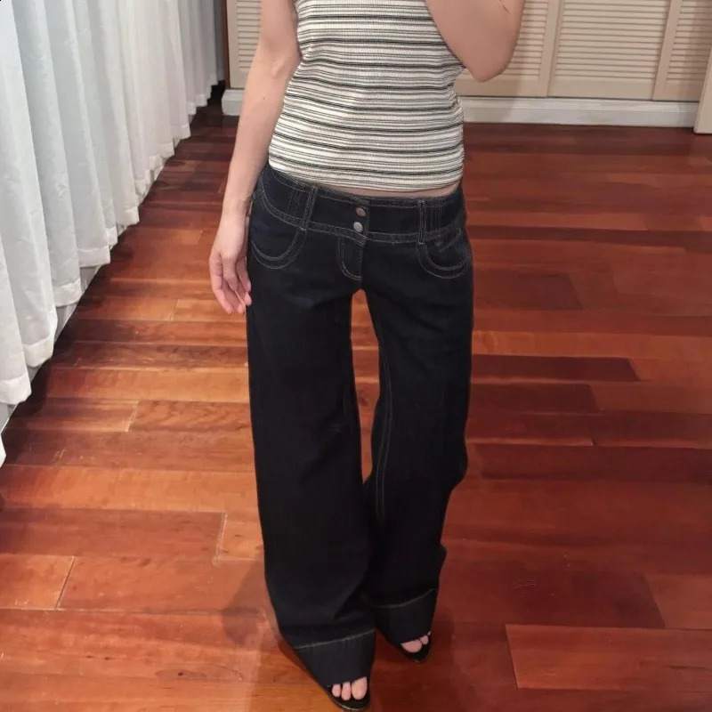 American Retro Low Waist Wide Leg Jeans Womens Summer Autumn Loose Drapey Tall Extended Length Girls Wide Leg Pants 250918