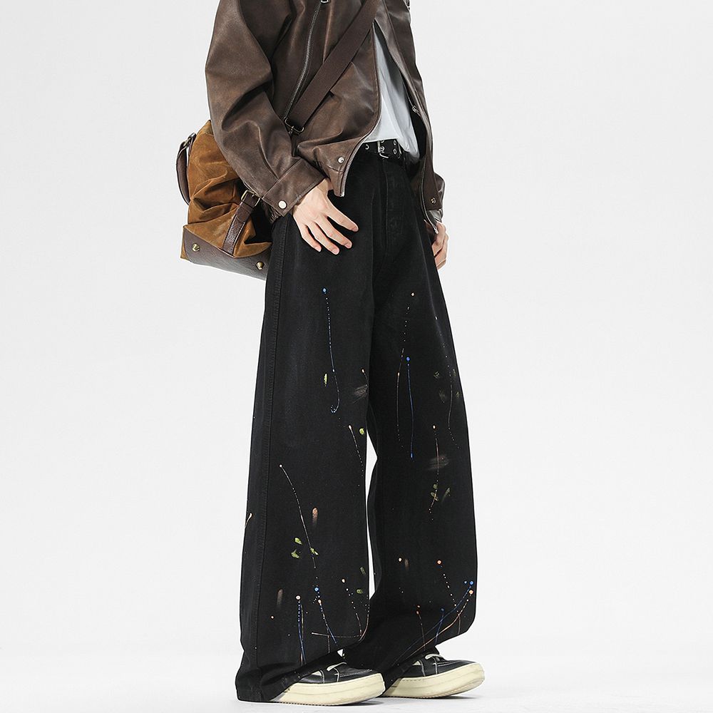 Men's Jeans Autumn New Loose Straight Pants - Unisex Cool Colorful Splatter Painted Trousers