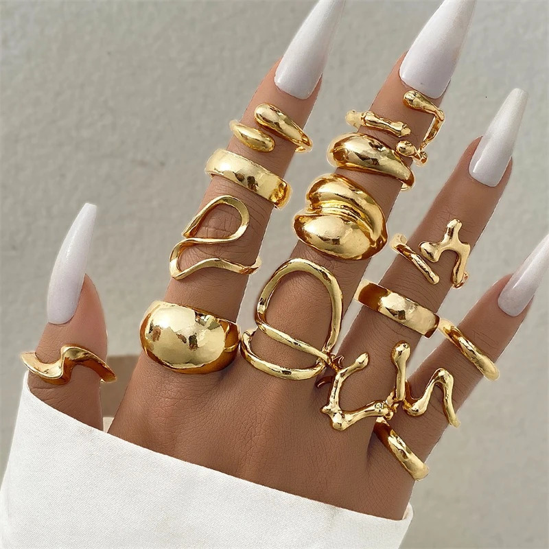 156Pcs Set Irregular Combination Ring Retro Punk Bohemian Style Jewelry Accessories for Woman Girl Open Gold Silver Color Ring250917