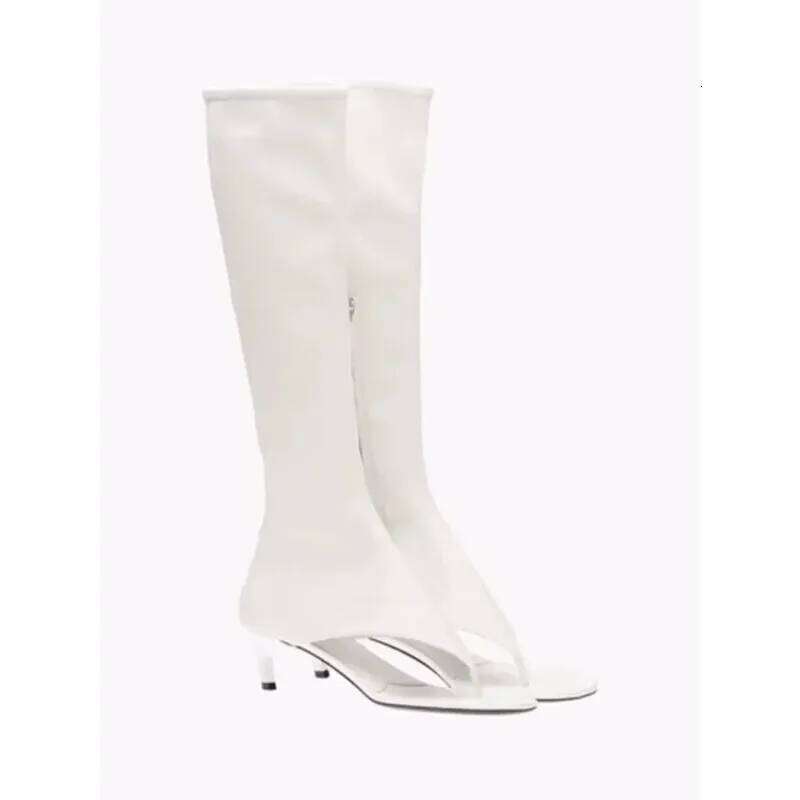 Ladies Spring and Summer New Slim Heel Pinch Toe Knee Cool Fashionable Side Zipper Mid Length Women's Boots