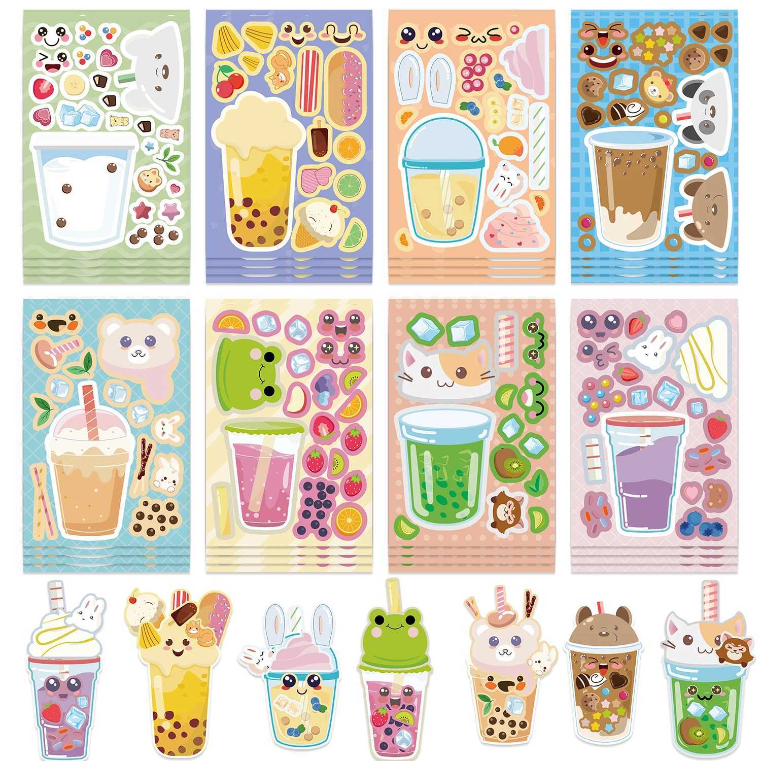 81624Sheets Bubble Tea Fruit Tea Puzzle Stickers SelfAdhesive Vinly Stickers for Classroom Scrapbooking Birthday Party Decor C250918