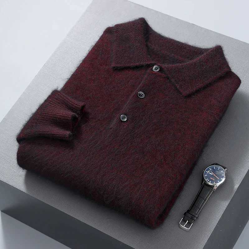 Pullover Mens Sweater Polo Neck 100 Mink Cashmere Knitted Sweater Casual Loose Large Size Long Sleeve 23 Winter Korean VersionZ250918