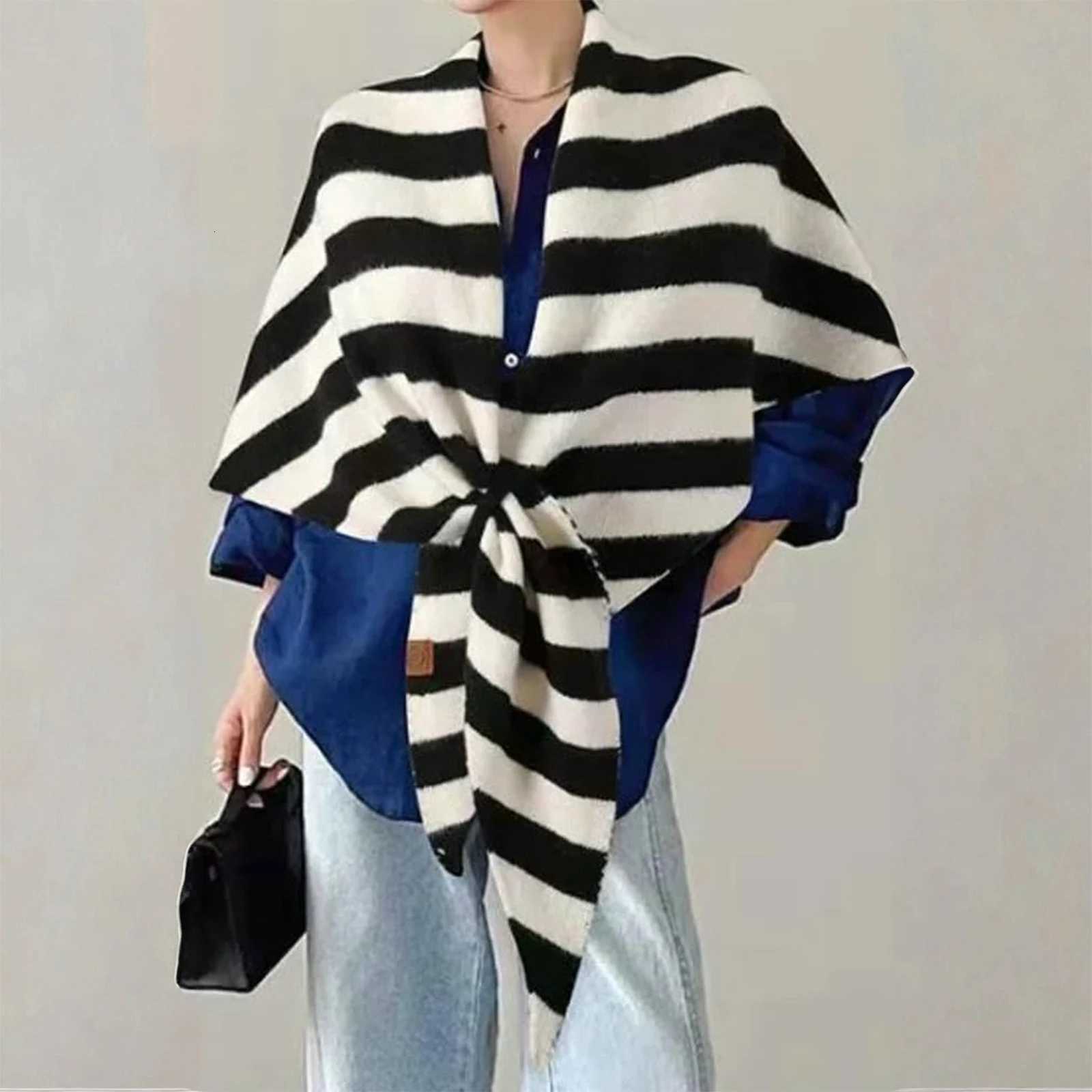 WenS Shl Cardigan Scarf Black And White Striped Warm Scarf WenS Fashion Accories Daily Wear Cmuting Out Street Y250918