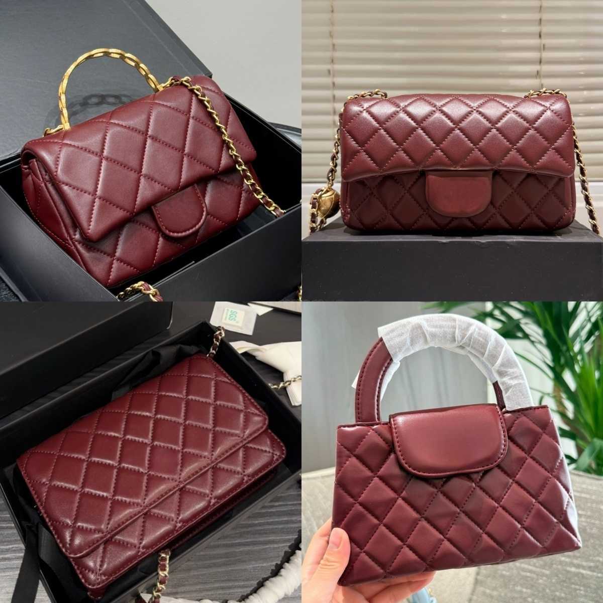 Cross Body Top Designer Crossbody Bag Ladies Small Handle Tote Bag with Chain Strap Mini Burgundy High Quality Leather Shoulder Bag Diamond Lattice Caviar Flap Bag