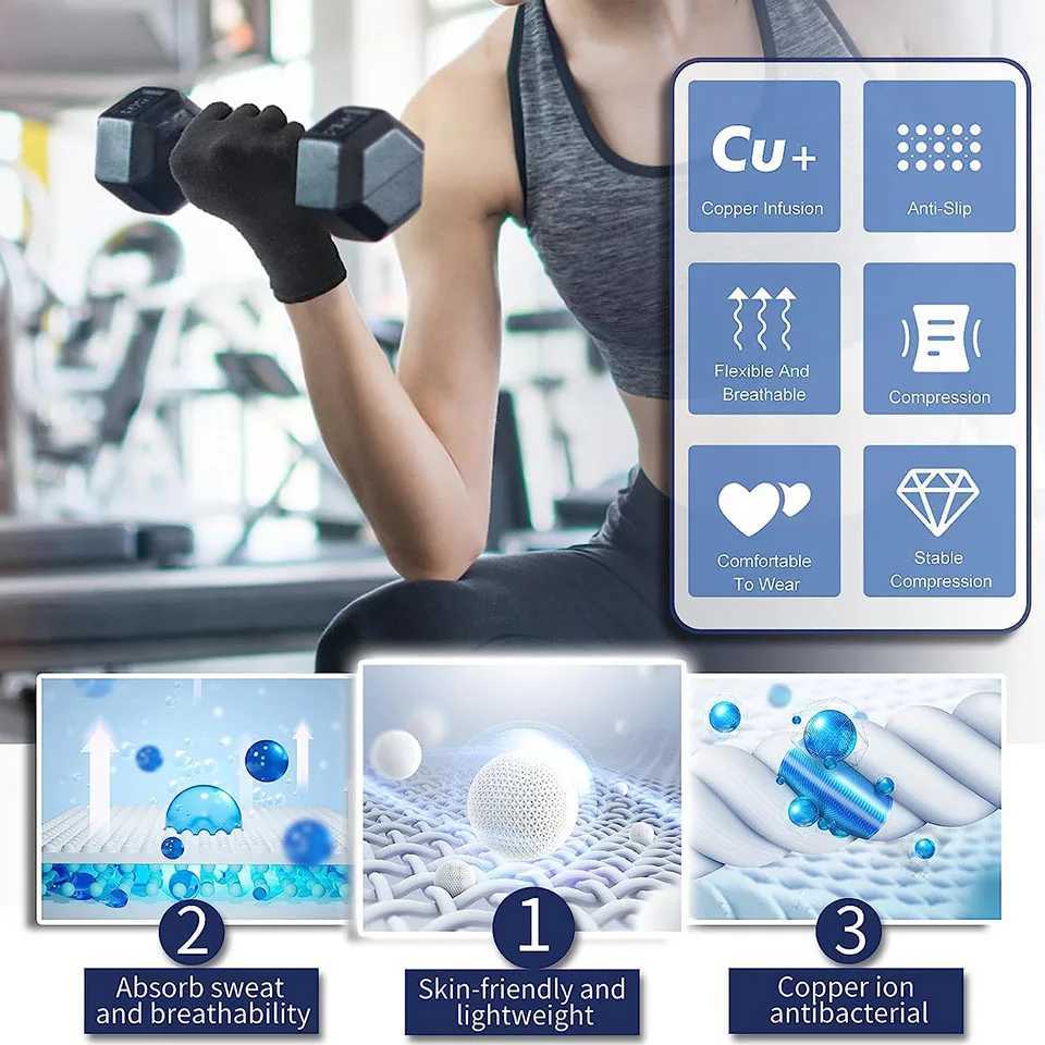 GOBYGO 1Pair Fitness Gloves Antislip Half Finger Copper Fiber Compression Nursing Gloves Outdoor Sport Driving Riding Fishing J251211