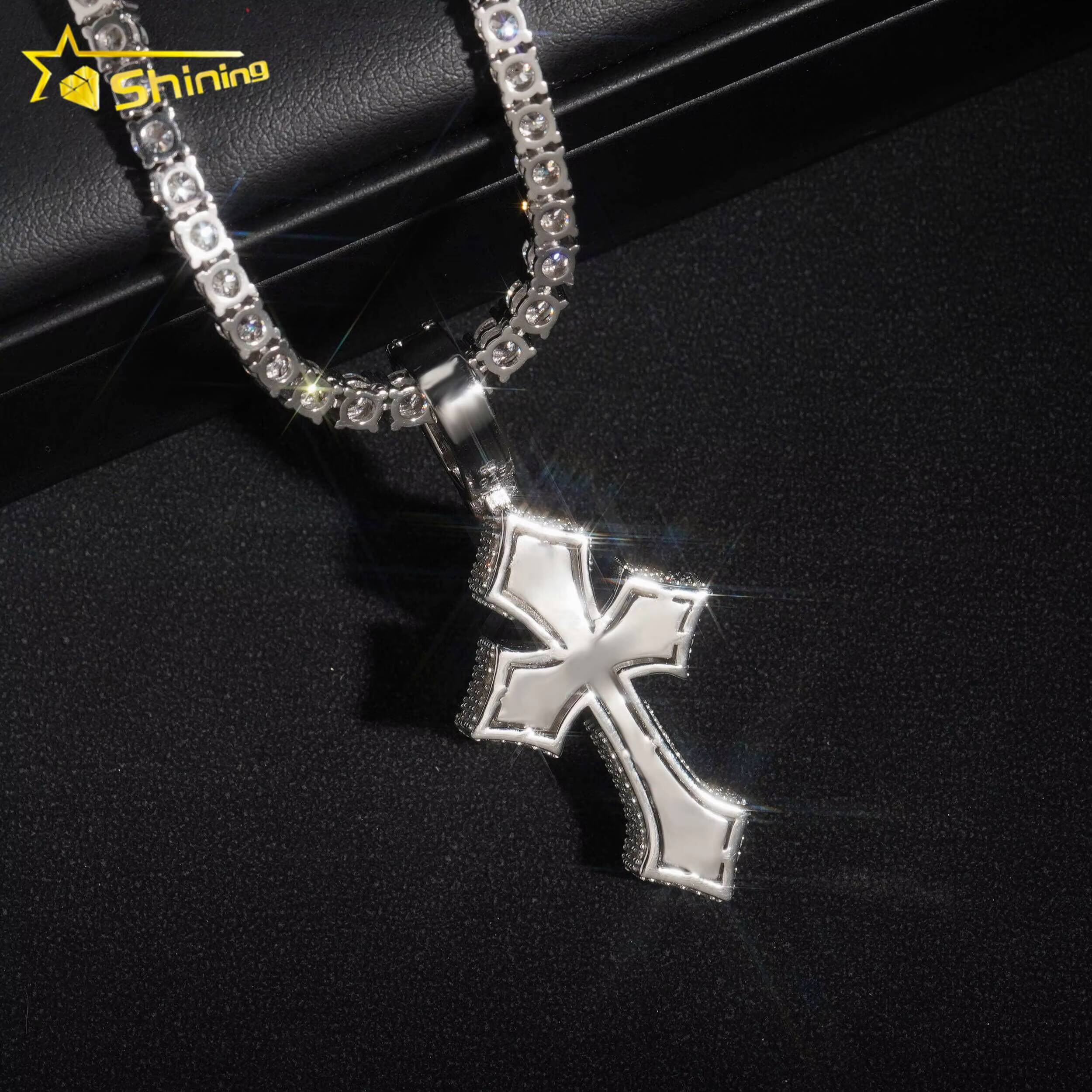 Wholesale Luxury baguette Diamond Pass Diamond Tester 925 Silver Hip Hop Iced Out Vvs Moissanite Cross Pendant