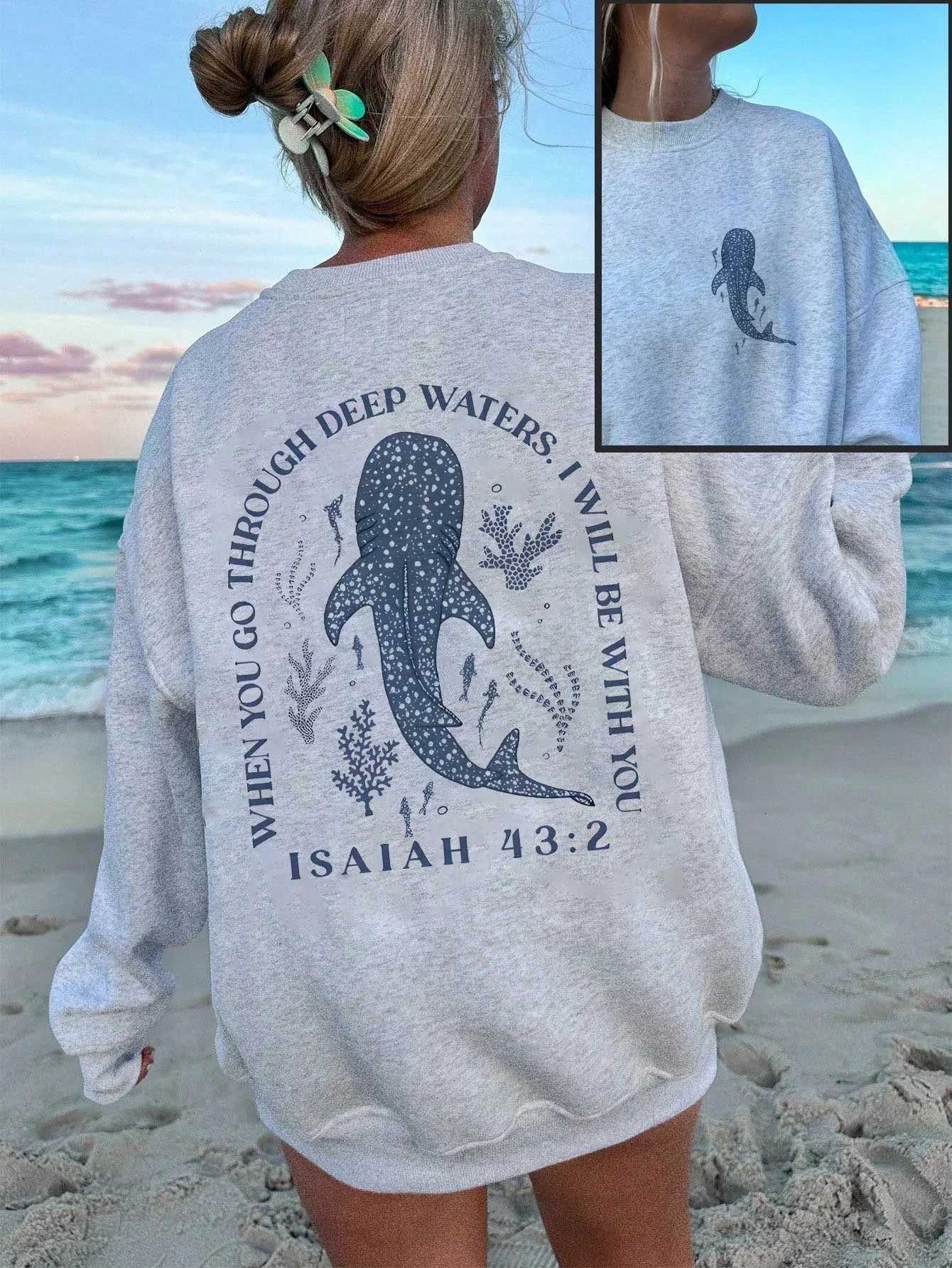 Interesting Ocean Whale Deep Water Print Womens Sweatshirt ONeck Casual Pullover Soft Autumn Streetwear Loose Y2K ClothesZ250918